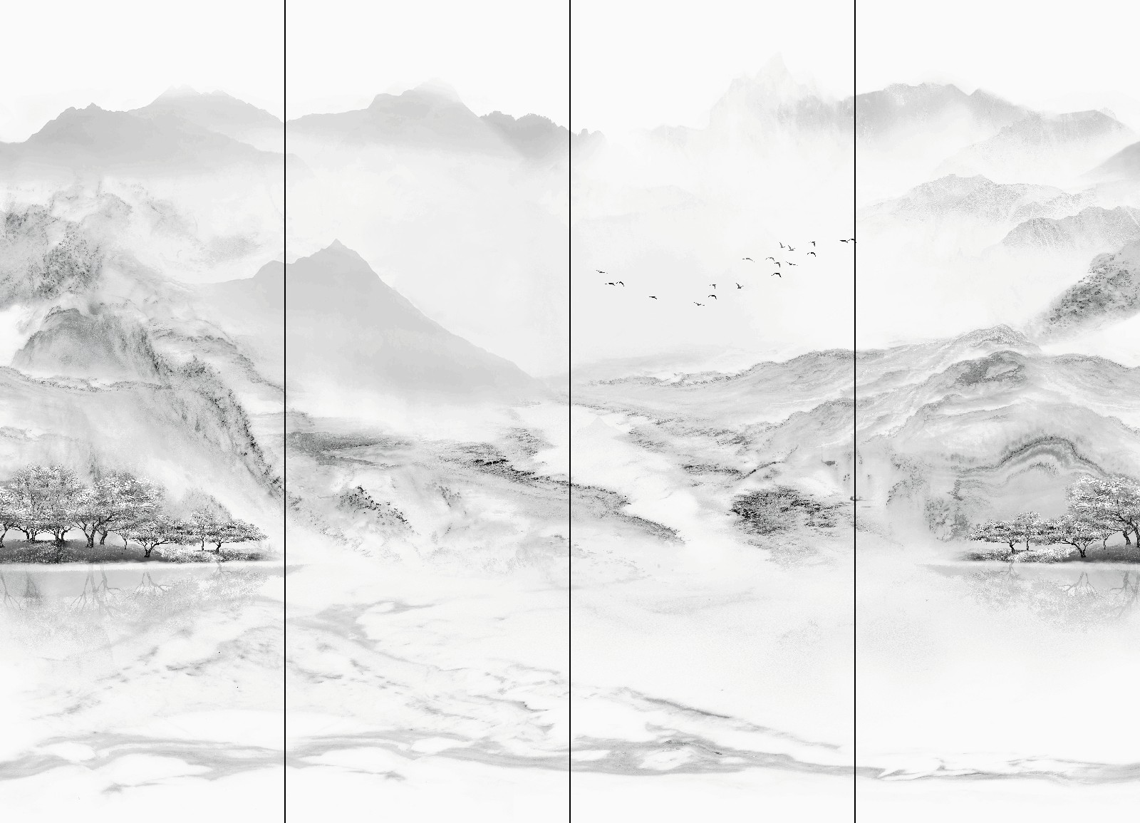 9S926023A-1-2-3-4_水墨桃源_4面_左右無限連紋