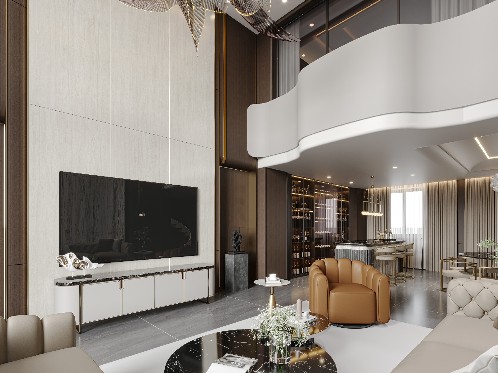 9P926232A-米白洞石-4面混鋪_別墅背景_波