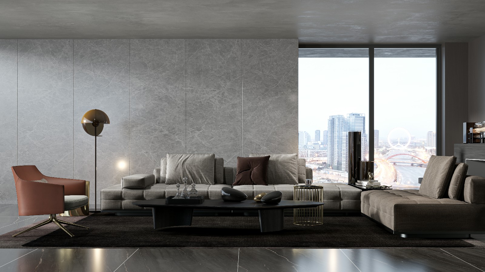 9P926214A-阿波羅銀灰-3面任意上下左右無限連紋_客廳_波